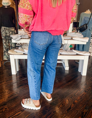 Cropped Barrel Two Tone Jeans