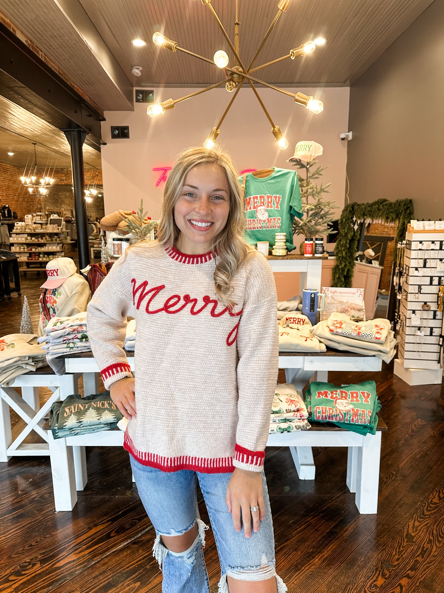 Merry Christmas Textured Sweater