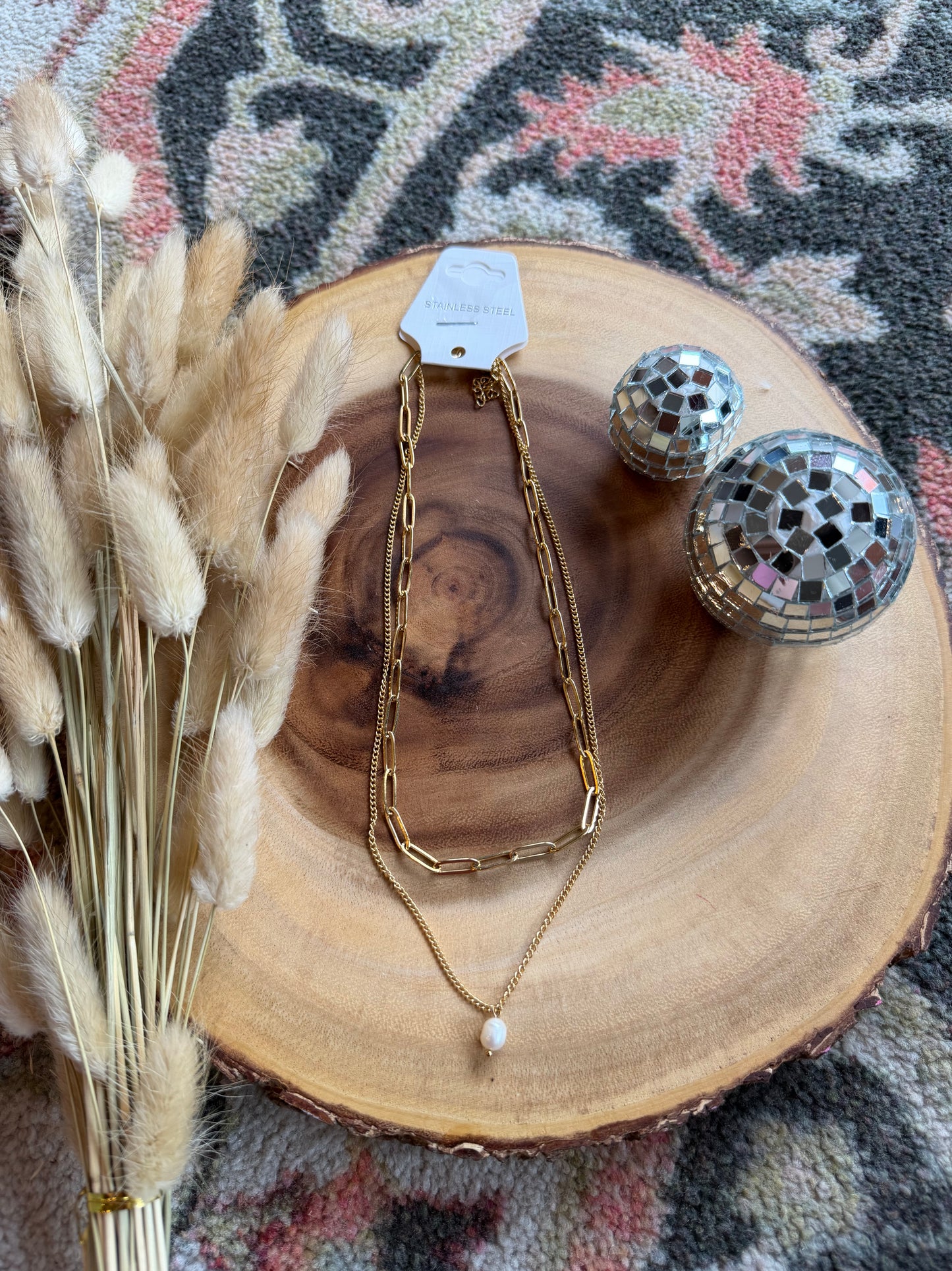 Twin Chain Pearl Pendant Necklace