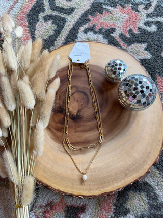 Twin Chain Pearl Pendant Necklace