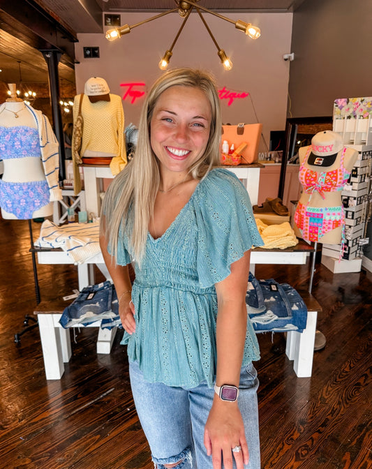 Sage Breeze Flutter Top
