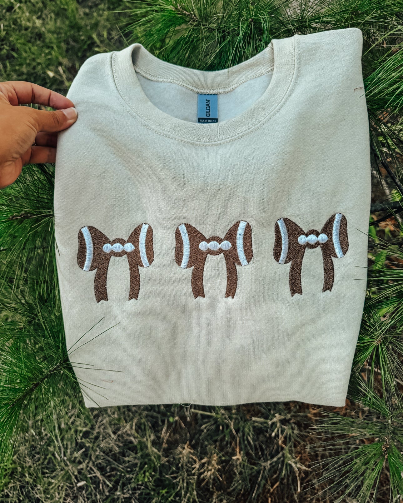 Football Bows Embroidered Crewneck