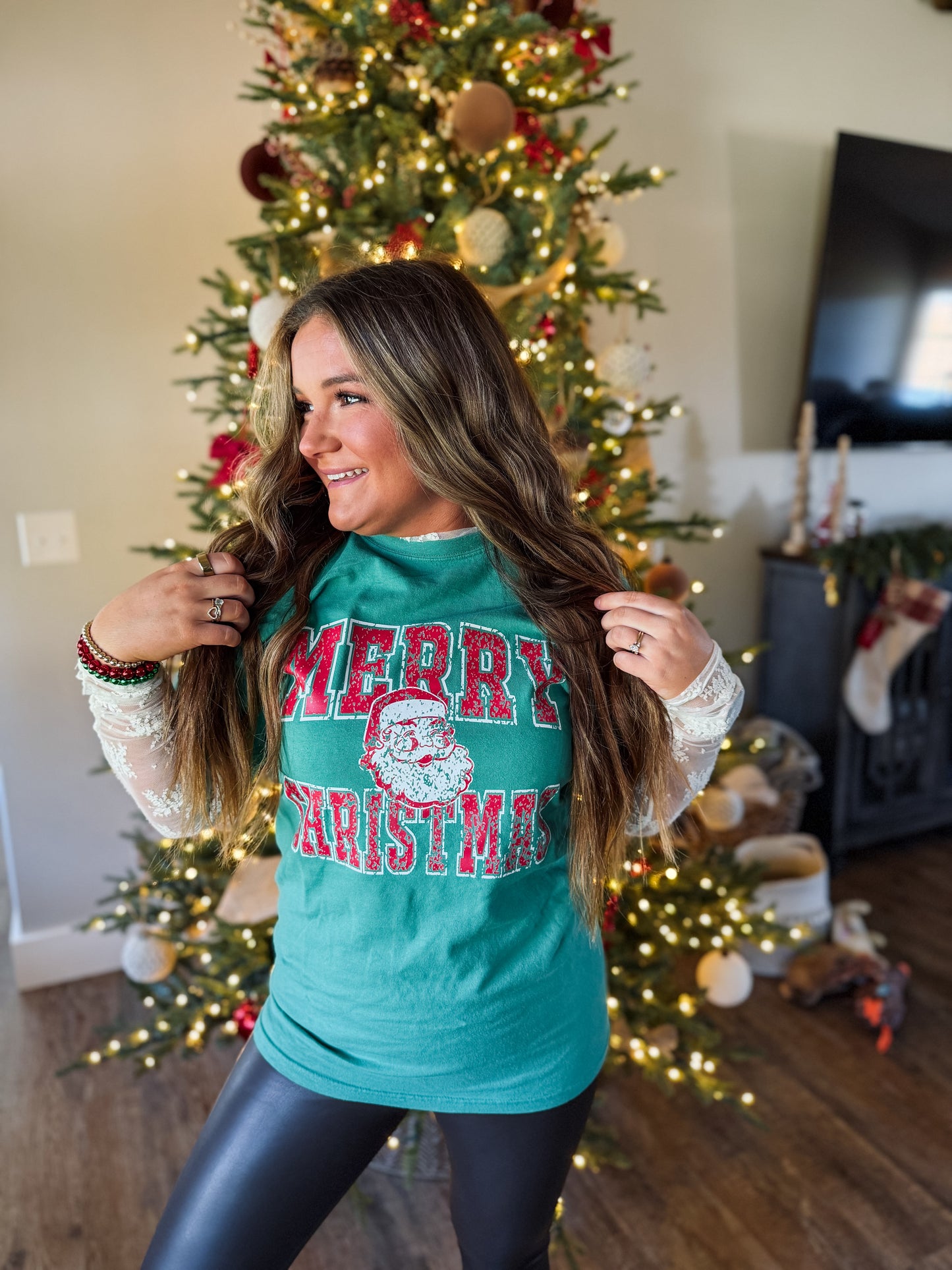 Merry Christmas Santa Graphic Tee/Crew