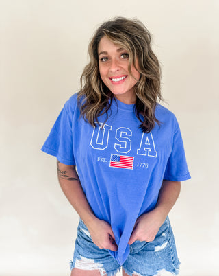 USA Flag Embroidered T Shirt