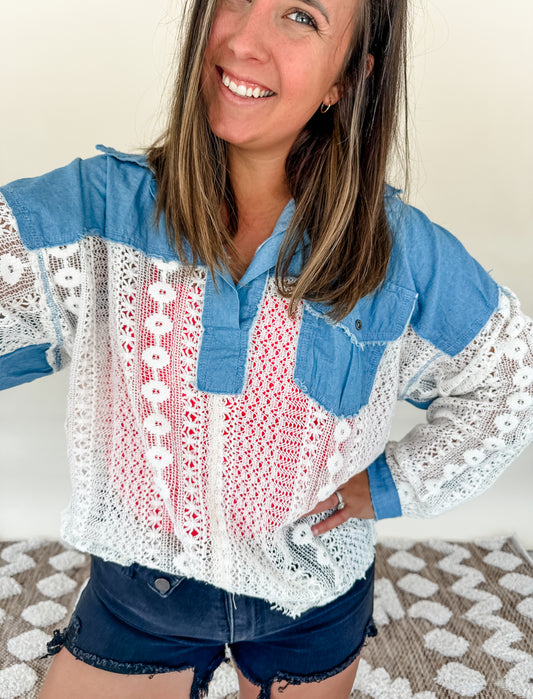 Montana Denim Lace Top