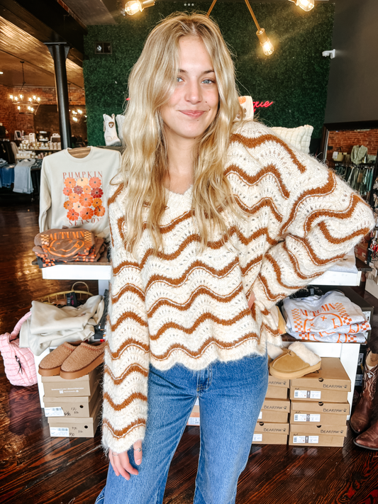 Wavy Stripes V-Neck Sweater