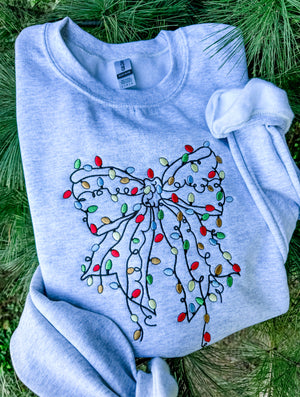 Christmas Bow Embroidered Crew