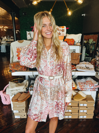 Patch & Print Long Sleeve Dress
