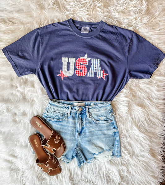 USA Patchwork Embroidered Tee