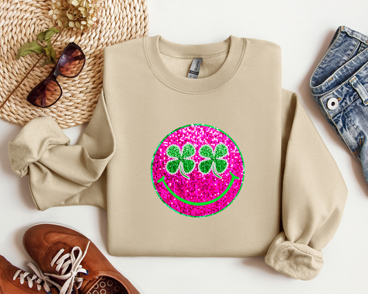 Shamrock Smiley Face St. Patrick’s Day Crew/Tee