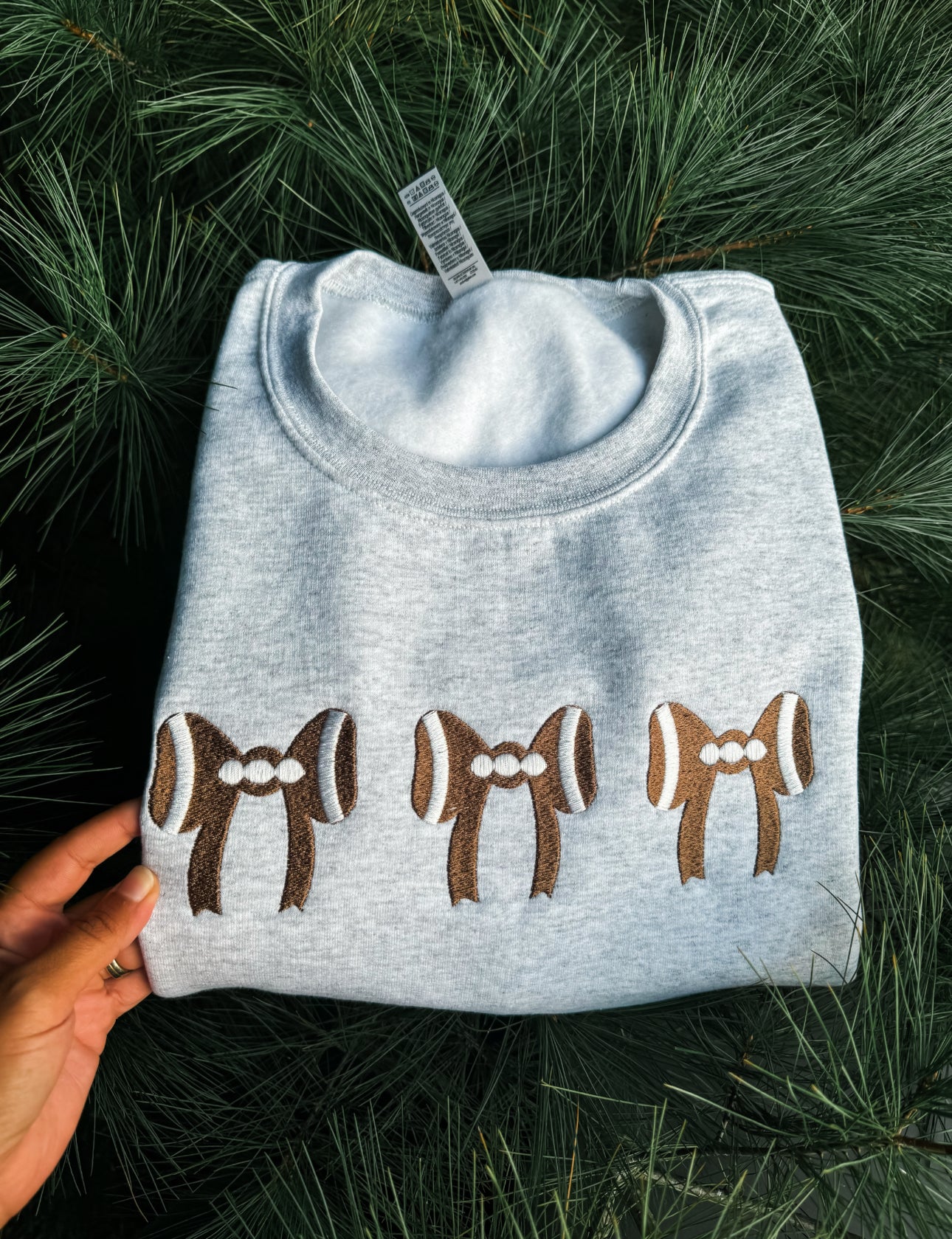 Football Bows Embroidered Crewneck