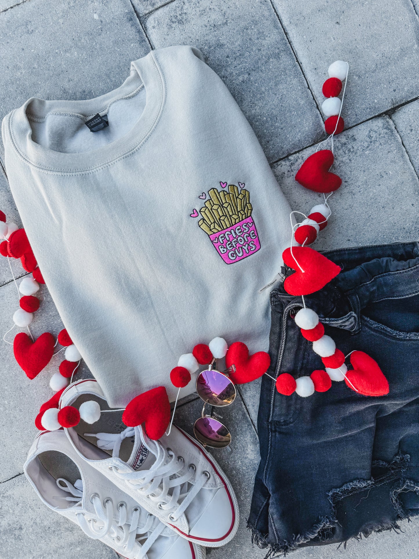 Fries before Guys Embroidered Sweatshirt