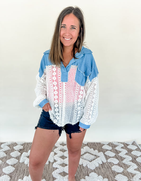 Montana Denim Lace Top