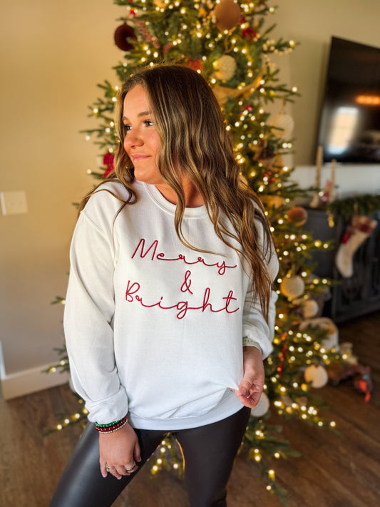 Merry & Bright Embroidered Crew