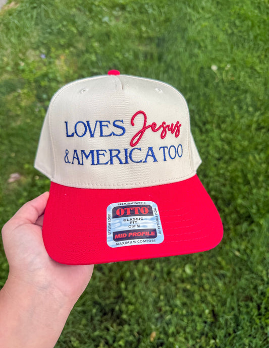 Loves Jesus & America Too Embroidered Hat