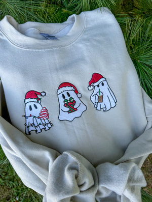 Christmas Ghost Embroidered Crew