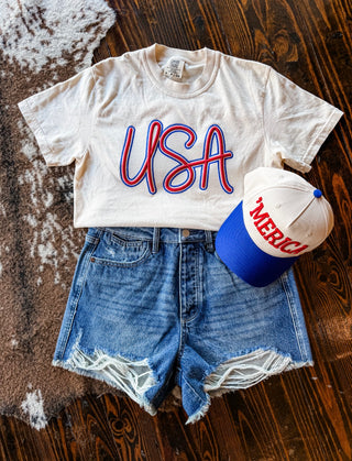 USA 3D Embroidered Tee￼