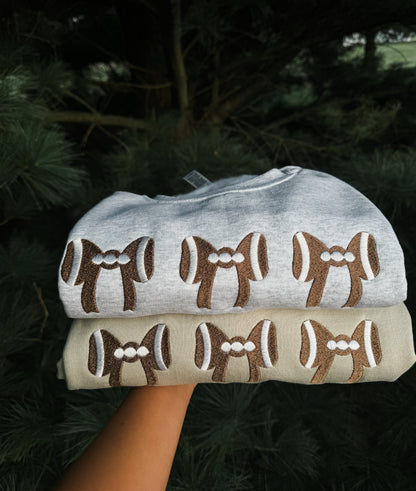 Football Bows Embroidered Crewneck