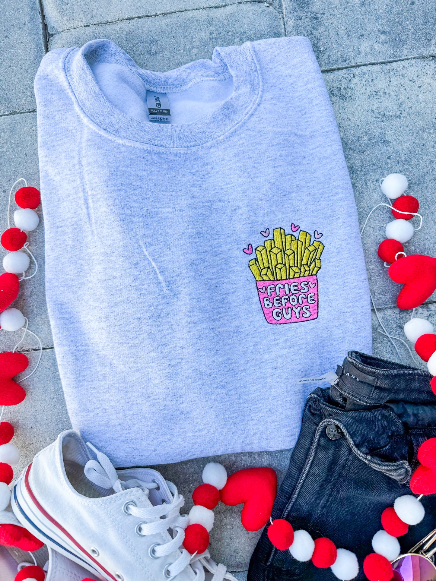 Fries before Guys Embroidered Sweatshirt