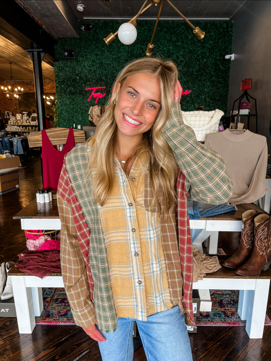 Frosted Plaid Oversized Button Down