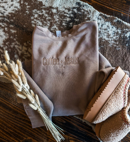 Coffee + Jesus Embroidered Crewneck Sweatshirt