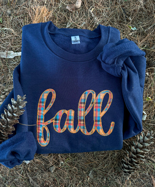 Fall Plaid Embroidered Crewneck