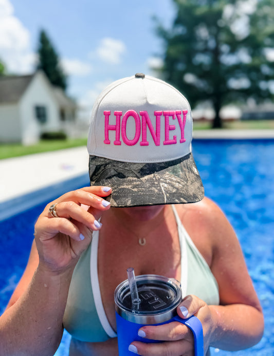 Honey Embroidered Camo Hat