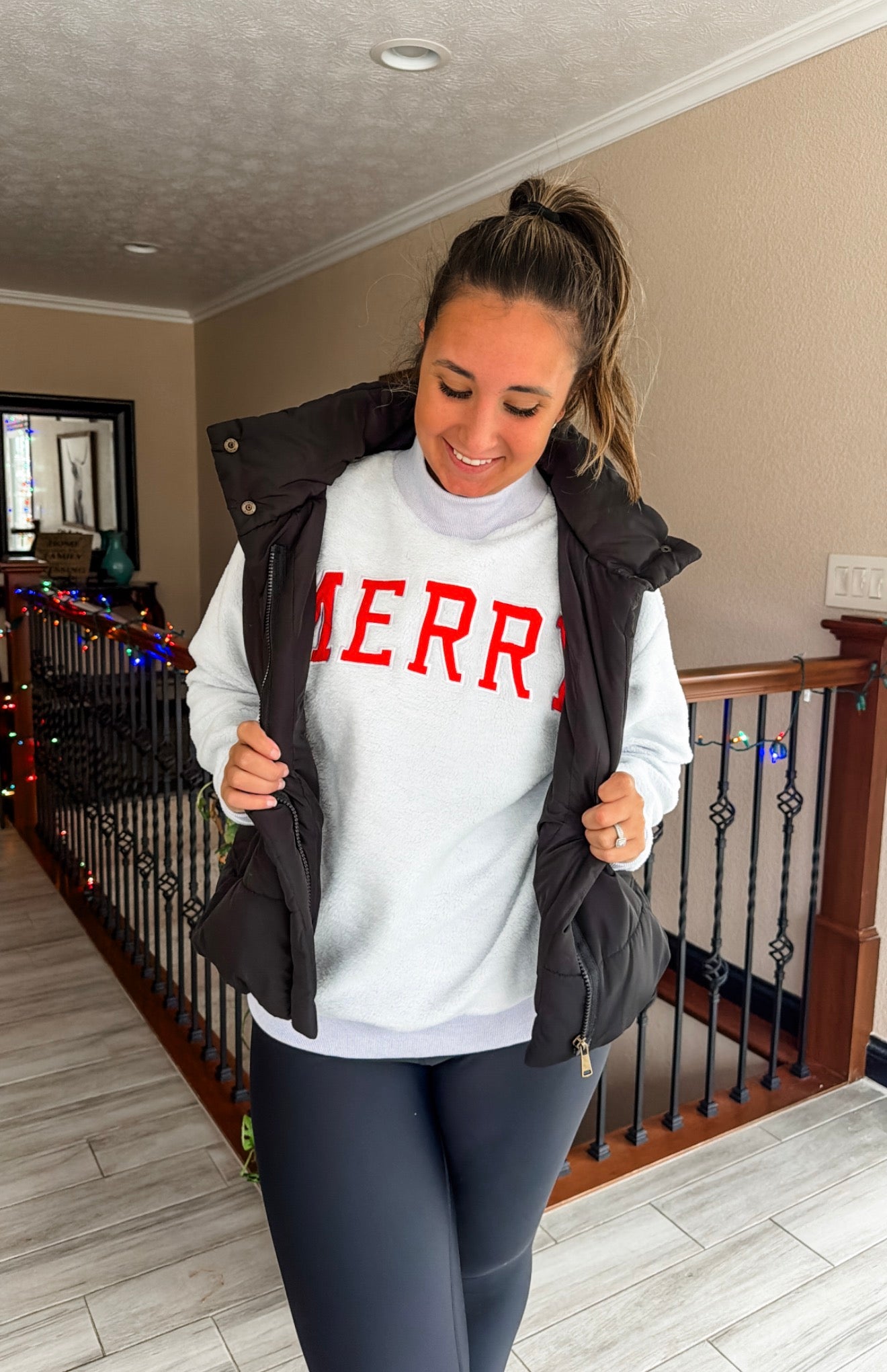 Embroidered Merry Mock Neck Inside-Out Sweatshirt — Top Notch Exclusive