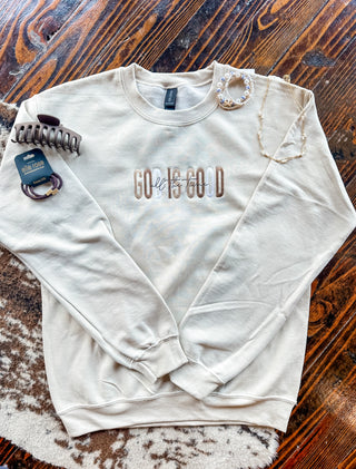 God Is Good Embroidered Crewneck