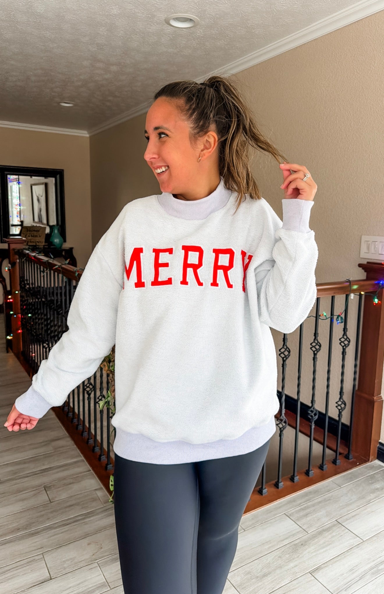 Embroidered Merry Mock Neck Inside-Out Sweatshirt — Top Notch Exclusive