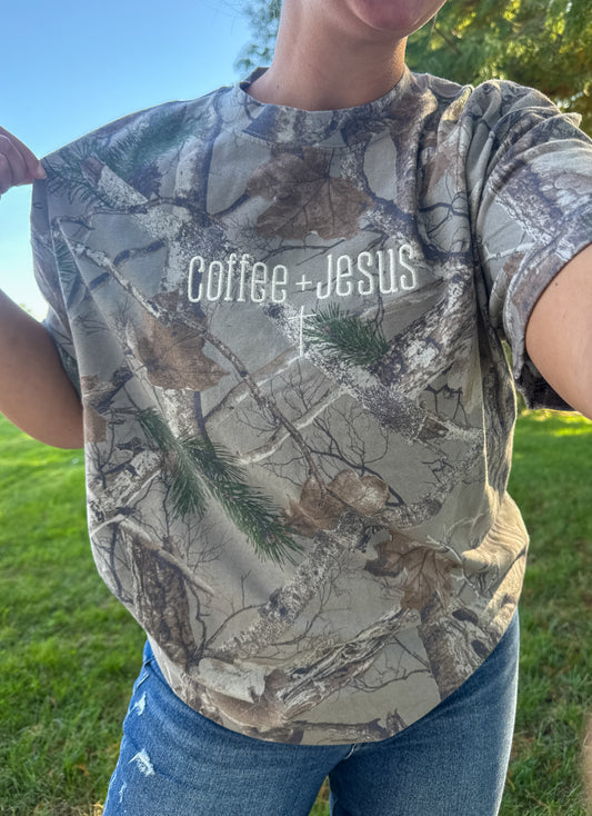 Coffee + Jesus Camo Embroidered Boxy Tee