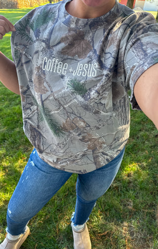 Coffee + Jesus Camo Embroidered Boxy Tee