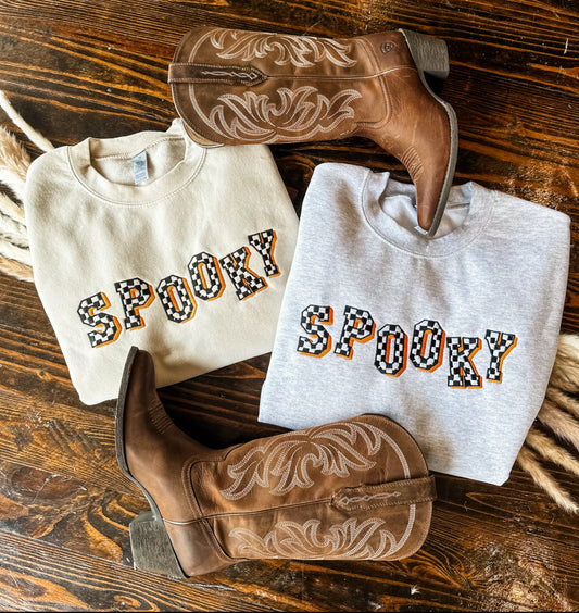 Retro Checkered Spooky Embroidered Crewneck