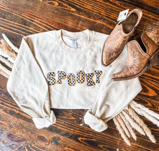 Retro Checkered Spooky Embroidered Crewneck