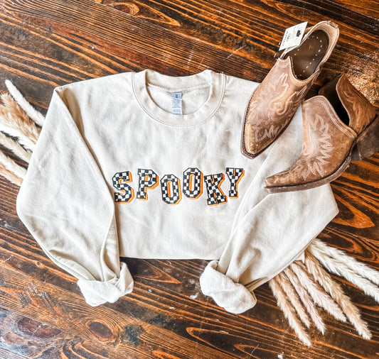 Retro Checkered Spooky Embroidered Crewneck