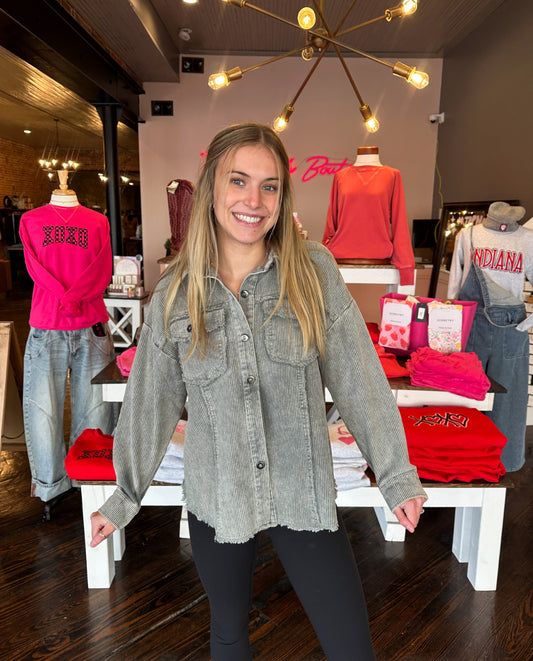 Evergreen Corduroy Button-Down Shacket