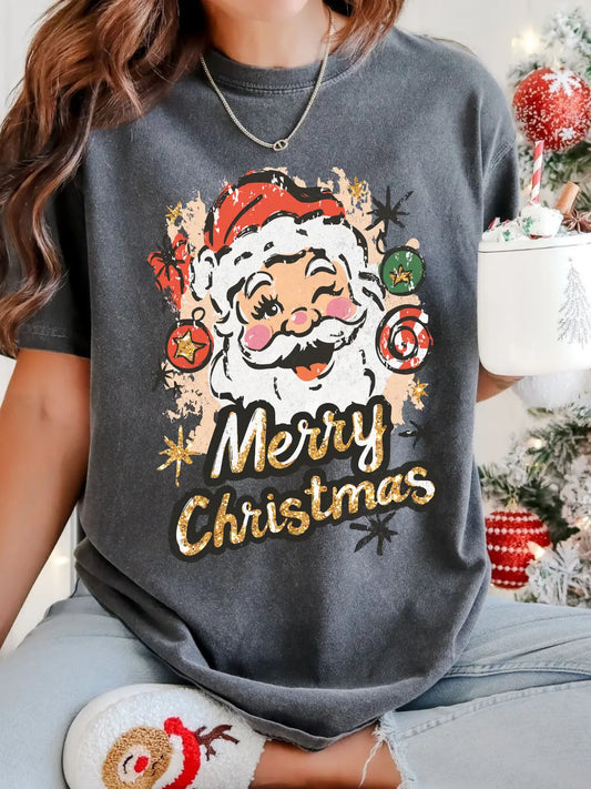 Santa Merry Christmas Graphic Tee/Crew