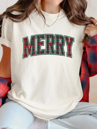 Plaid Merry Graphic Tee/Crew