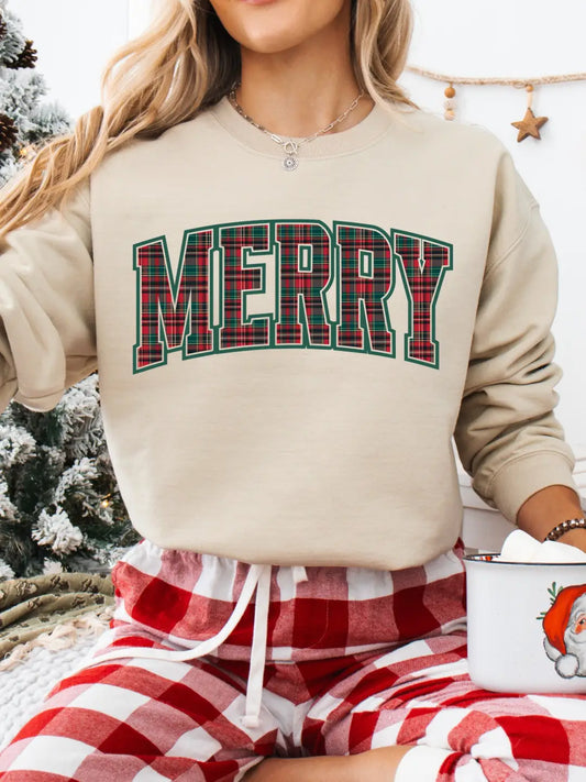 Plaid Merry Graphic Tee/Crew