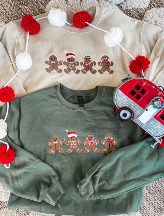 Gingerbread Men Embroidered Crew