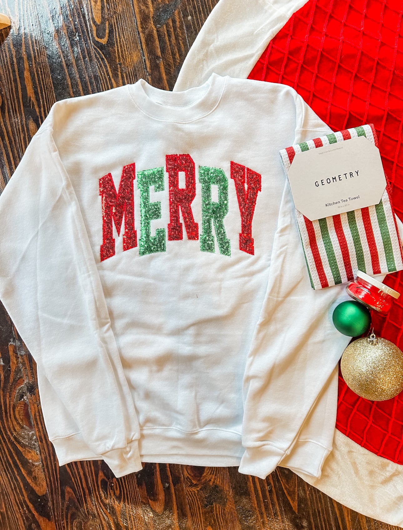 Staggered Merry Varsity Sweatshirt