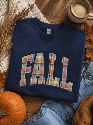 Fall Plaid Embroidered Crewneck