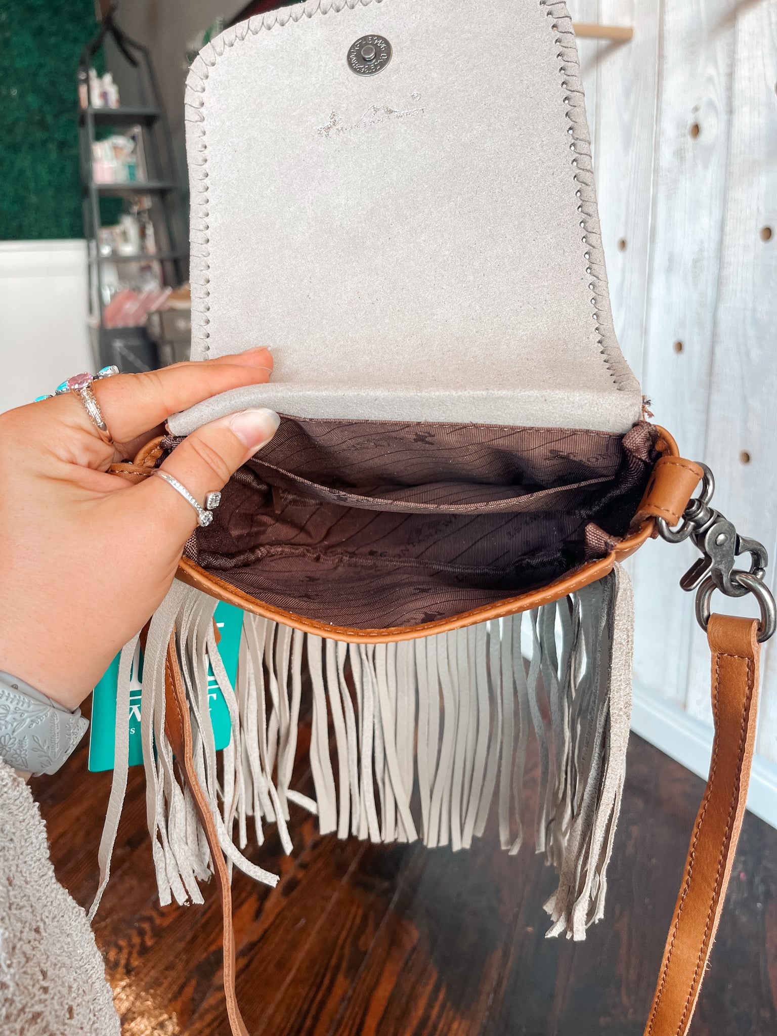 V Flap Fringe Crossbody Purse